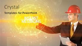  Presentation with instant messaging - Cool new PPT theme with handsome-businessman-with-helmet-drawing backdrop and a yellow colored foreground