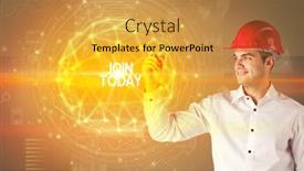  Presentation with today - Audience pleasing PPT theme consisting of handsome-businessman-with-helmet-drawing backdrop and a yellow colored foreground