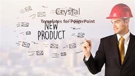  Presentation with product - PPT theme with handsome-businessman-with-helmet-drawing background and a sky blue colored foreground