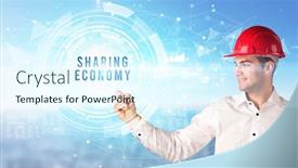  Presentation with sharing - PPT theme having handsome-businessman-with-helmet-drawing background and a sky blue colored foreground