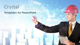  Presentation with affiliate marketing - Slide deck having handsome-businessman-with-helmet-drawing background and a cool aqua colored foreground