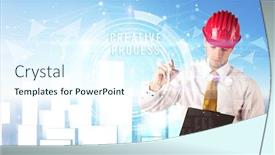  Presentation with business process - Presentation design consisting of handsome-businessman-with-helmet-drawing background and a cool aqua colored foreground