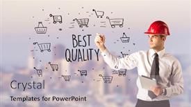 Presentation with best achievers - Colorful PPT layouts enhanced with handsome-businessman-with-helmet-drawing backdrop and a light gray colored foreground