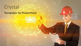  Presentation with social work - Theme enhanced with handsome-businessman-with-helmet-drawing background and a yellow colored foreground