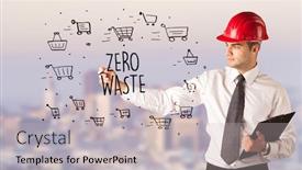  Presentation with waste - Presentation design featuring handsome-businessman-with-helmet-drawing background and a light gray colored foreground
