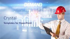  Presentation with drawing architecture - Colorful presentation design enhanced with handsome-businessman-with-helmet-drawing backdrop and a sky blue colored foreground