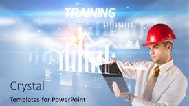  Presentation with drawing architecture - Cool new presentation with handsome-businessman-with-helmet-drawing backdrop and a light blue colored foreground