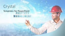  Presentation with property management - Presentation theme with handsome-businessman-with-helmet-drawing background and a cool aqua colored foreground