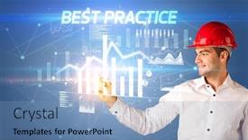  Presentation with best practice - Presentation having handsome-businessman-with-helmet-drawing background and a teal colored foreground