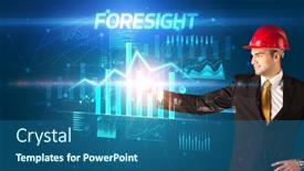  Presentation with foresight - PPT theme with handsome-businessman-with-helmet-drawing background and a ocean colored foreground