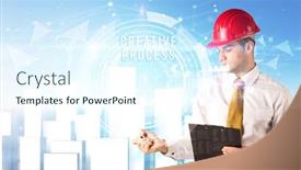  Presentation with business process - Theme consisting of handsome-businessman-with-helmet-drawing background and a cool aqua colored foreground