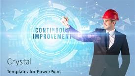  Presentation with continuous improvement - Colorful presentation theme enhanced with handsome-businessman-with-helmet-drawing backdrop and a light blue colored foreground