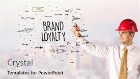  Presentation with brand loyalty - Beautiful theme featuring handsome-businessman-with-helmet-drawing backdrop and a sky blue colored foreground