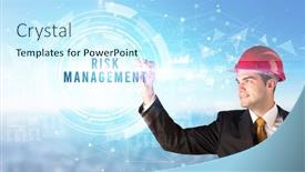  Presentation with risk management - Presentation enhanced with handsome-businessman-with-helmet-drawing background and a cool aqua colored foreground
