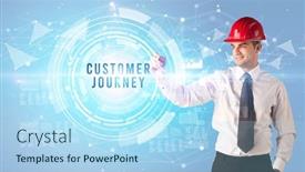  Presentation with customer journey - Presentation design enhanced with handsome-businessman-with-helmet-drawing background and a light blue colored foreground
