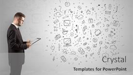  Presentation with infinity - Presentation featuring complementary - handsome businessman with social media background and a light gray colored foreground