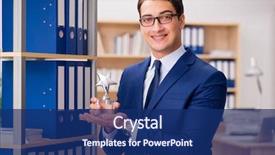  Presentation with star award - Audience pleasing presentation theme consisting of handsome businessman with star award backdrop and a navy blue colored foreground