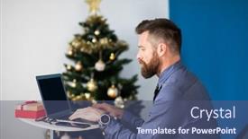  Presentation with home hazardous waste - Cool new PPT theme with handsome-businessman-working-from-home backdrop and a ocean colored foreground