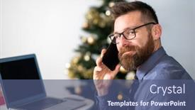  Presentation with health organisation during covid 19 - Colorful theme enhanced with handsome-businessman-working-from-home backdrop and a ocean colored foreground