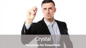  Presentation with pen - Audience pleasing slide set consisting of handsome businessman writes with pen at copyspace over white background backdrop and a gray colored foreground