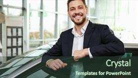  Presentation with dealership - PPT layouts having handsome car salesman standing near background and a tawny brown colored foreground