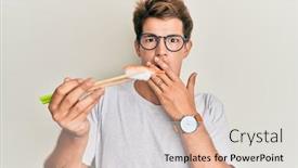  Presentation with prawn - PPT layouts enhanced with handsome-caucasian-man-eating-prawn background and a light gray colored foreground