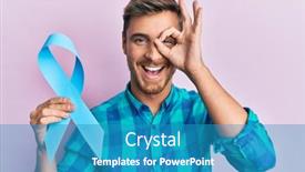  Presentation with blue ribbon - Colorful presentation theme enhanced with handsome-caucasian-man-holding-blue backdrop and a teal colored foreground