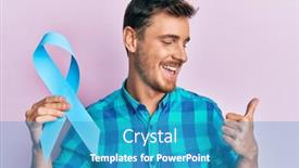  Presentation with blue ribbon - Audience pleasing presentation theme consisting of handsome-caucasian-man-holding-blue backdrop and a teal colored foreground