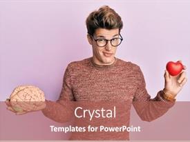  Presentation with brain - Amazing slide deck having handsome-caucasian-man-holding-brain backdrop and a coral colored foreground