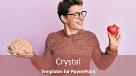  Presentation with thinking brain - PPT theme with handsome-caucasian-man-holding-brain background and a red colored foreground