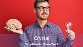  Presentation with brain thinking - Colorful slide set enhanced with handsome-caucasian-man-holding-brain backdrop and a violet colored foreground