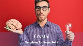  Presentation with brain - Presentation design consisting of handsome-caucasian-man-holding-brain background and a violet colored foreground