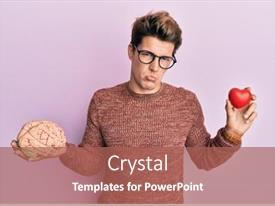  Presentation with brain - Cool new presentation design with handsome-caucasian-man-holding-brain backdrop and a red colored foreground