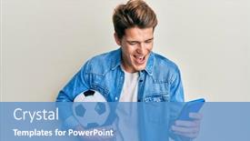  Presentation with football - PPT theme enhanced with handsome-caucasian-man-holding-football background and a teal colored foreground
