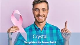  Presentation with pink ribbon - Audience pleasing slides consisting of handsome-caucasian-man-holding-pink backdrop and a teal colored foreground
