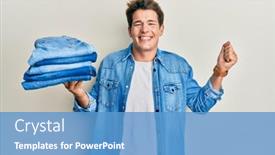  Presentation with jeans - Colorful PPT layouts enhanced with handsome-caucasian-man-holding-stack backdrop and a teal colored foreground