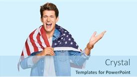  Presentation with united states flag - Presentation theme having handsome-caucasian-man-holding-united background and a light blue colored foreground