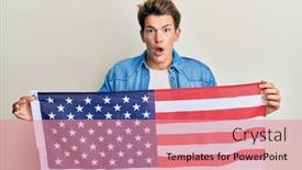  Presentation with united states flag - PPT layouts with handsome-caucasian-man-holding-united background and a coral colored foreground