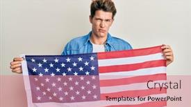 Presentation with united states flag - Colorful presentation enhanced with handsome-caucasian-man-holding-united backdrop and a coral colored foreground