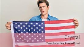  Presentation with united states flag - Presentation design having handsome-caucasian-man-holding-united background and a coral colored foreground