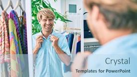  Presentation with retail shopping center - PPT theme having handsome-caucasian-man-smiling-happy background and a light blue colored foreground