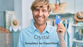  Presentation with retail shopping center - Slides with handsome-caucasian-man-smiling-happy background and a light blue colored foreground