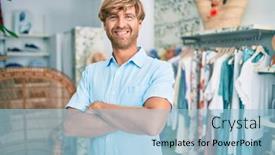  Presentation with retail shopping center - Colorful theme enhanced with handsome-caucasian-man-smiling-happy backdrop and a light blue colored foreground