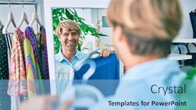  Presentation with retail shopping center - Theme having handsome-caucasian-man-smiling-happy background and a light blue colored foreground