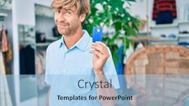  Presentation with retail shopping center - Presentation design consisting of handsome-caucasian-man-smiling-happy background and a light blue colored foreground