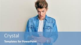  Presentation with 3 d man person - Slide deck enhanced with handsome-caucasian-man-using-smartphone background and a teal colored foreground