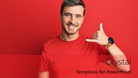  Presentation with red telephone - PPT theme enhanced with handsome-caucasian-man-wearing-casual background and a red colored foreground