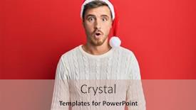  Presentation with scary christmas - PPT theme with handsome-caucasian-man-wearing-christmas background and a coral colored foreground