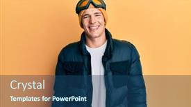  Presentation with snow - PPT theme with handsome-caucasian-man-wearing-snow background and a ocean colored foreground