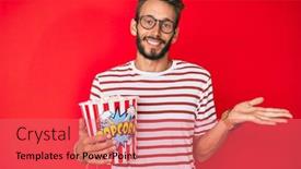  Presentation with achievement - PPT theme featuring handsome-caucasian-man-with-beard background and a coral colored foreground